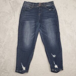 KanCan Signature‎ Women's Jeans 33 (34) Dark Wash Distressed Cropped Ankle Plus